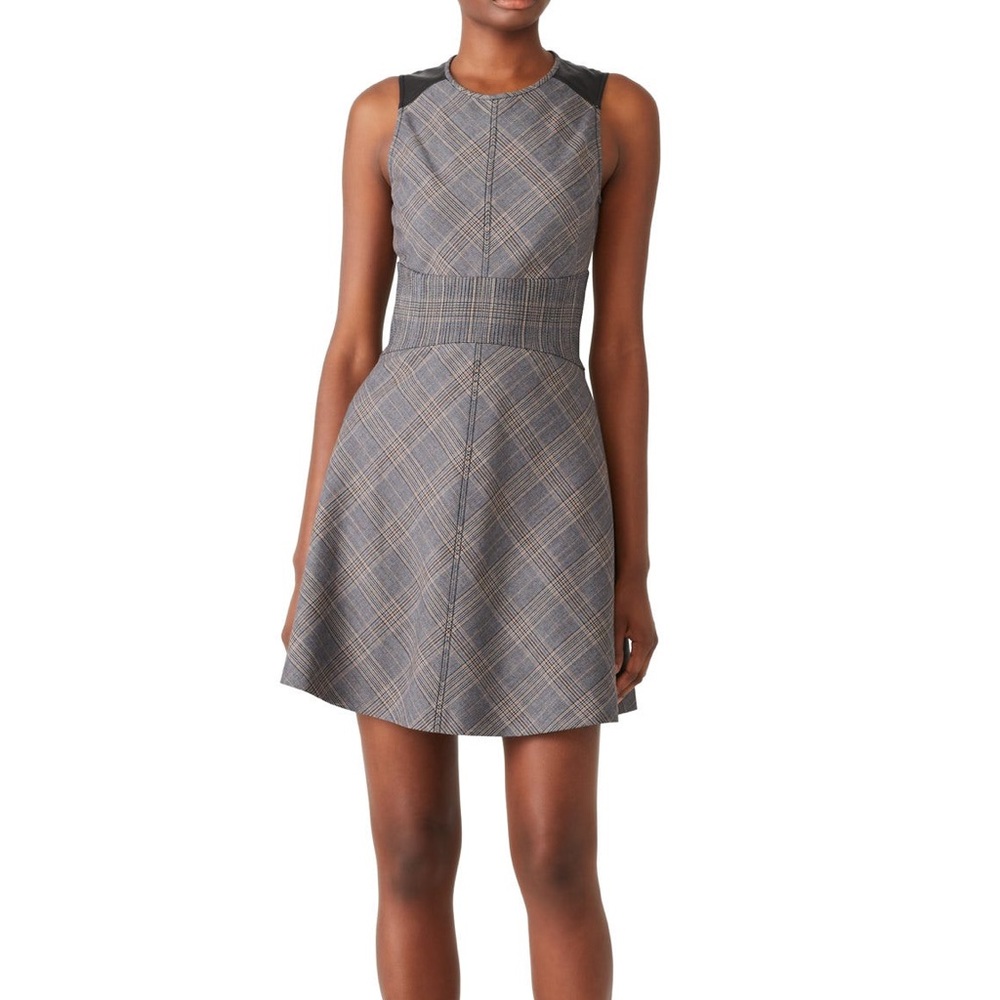 DEREK LAM 10 CROSBY Plaid Fit & Flare Mini Preppy Gray Dress size 2
